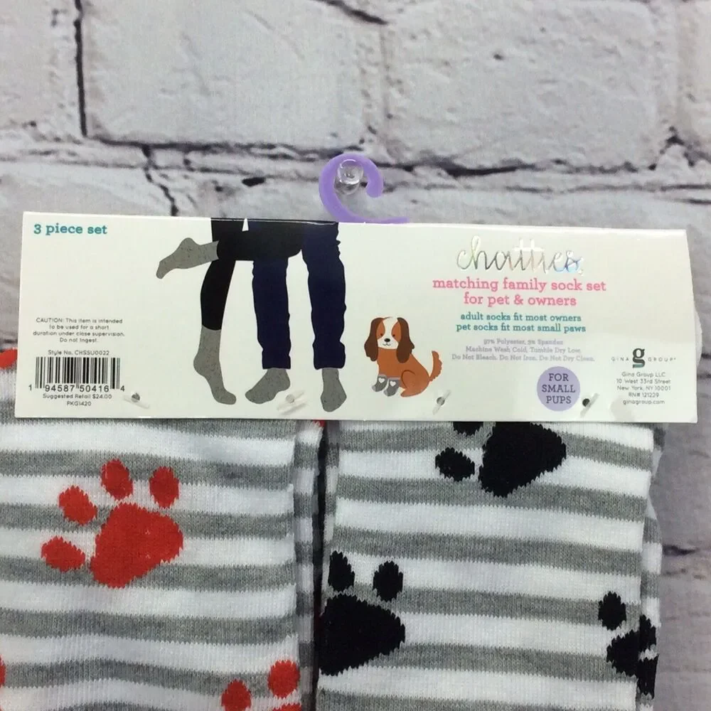 Chatties Matching Sock Set For Pet & Owner Small Pups Dad Mom Dog Cozy Pink/Gray